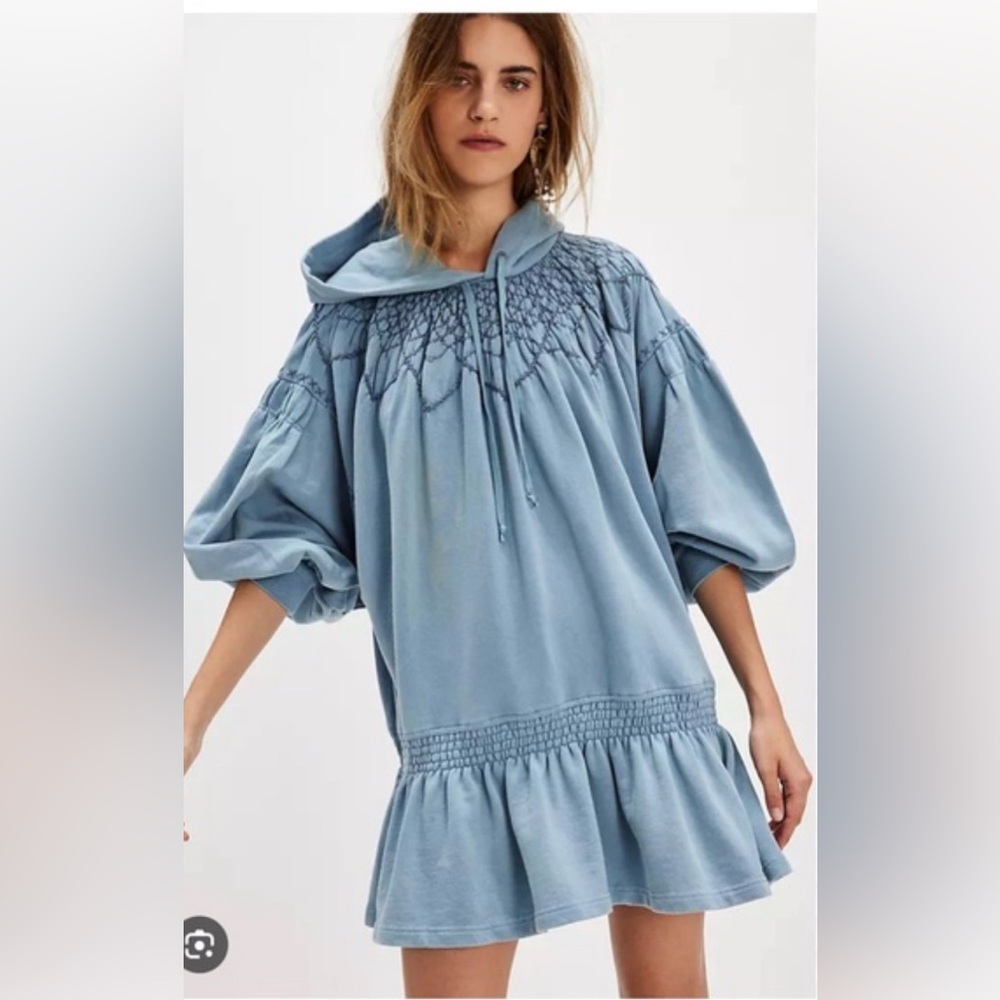 Free People Blue Hooded Dress / Top / Sweatshirt